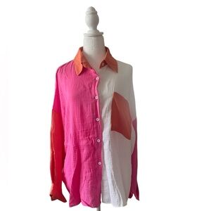 Oversized button up Beach top, size XXL . Color block design.